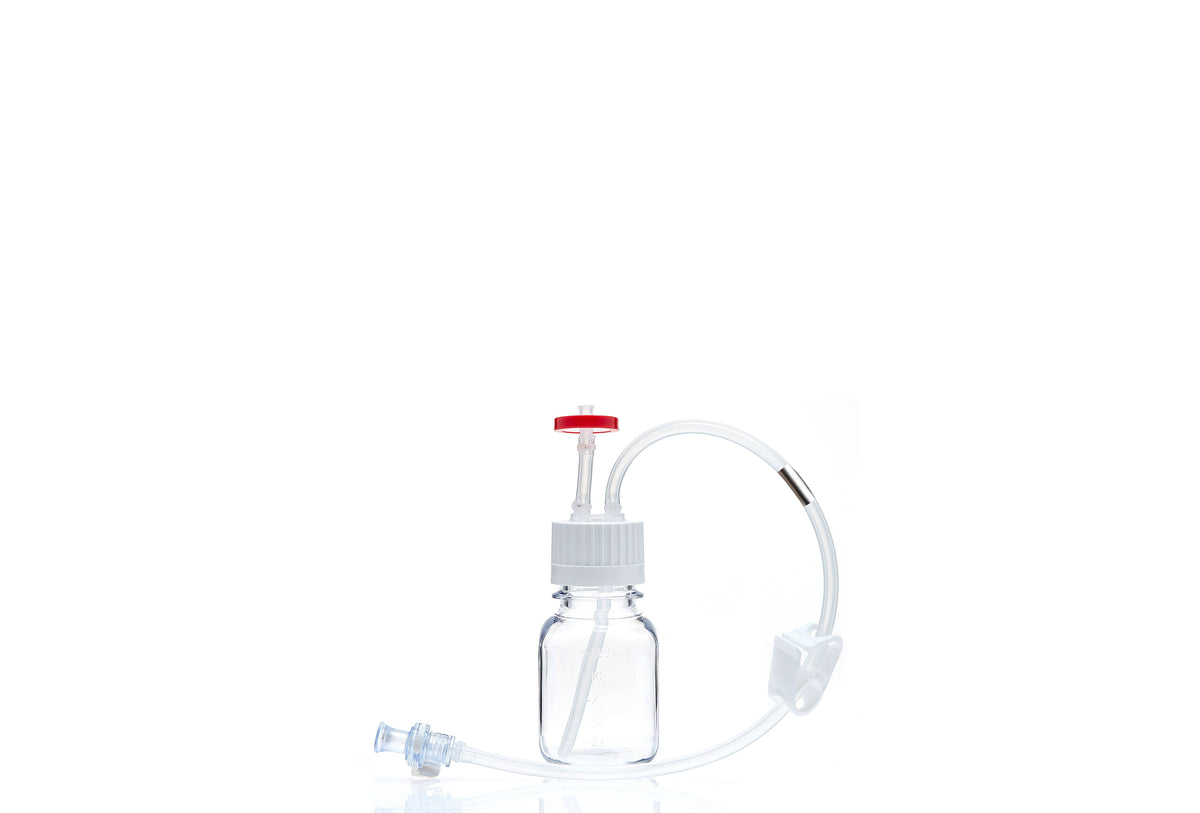 EZBio® MTO 125mL Bottle Assembly, 38-430 VersaCap®, w/ Pinch Pipe, 10/CS (437-8303-FLS) — Foxx Life Sciences