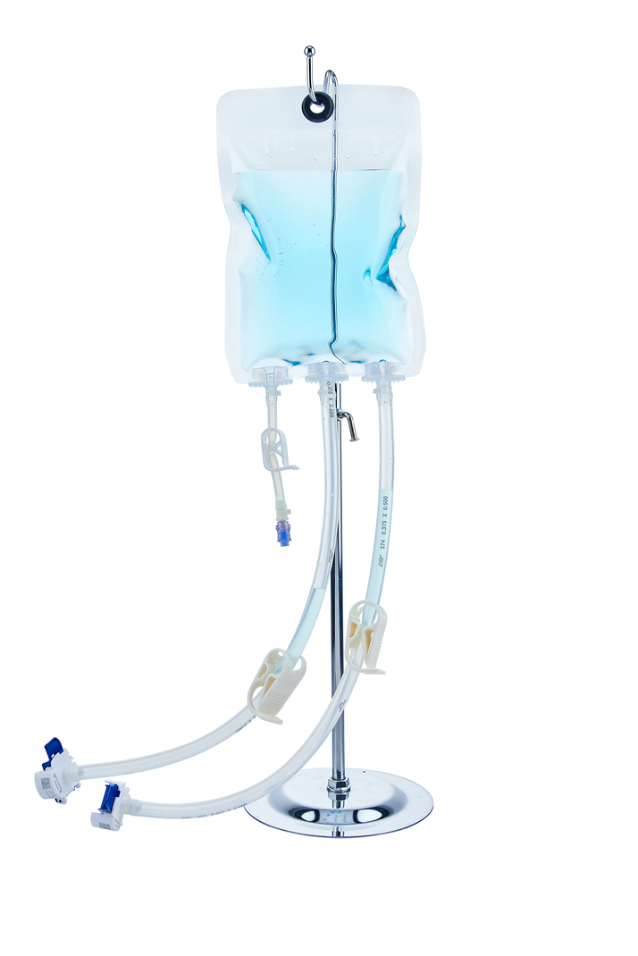 EZBio® Ultra Bag Assembly, 1000mL (1L), PE Bag, 2x 3/8" HB port, 1x1/4" HB port with Needlefree swabable valve, TPE Tubing, Sterile, 10/CS (66P-400437-FLS) — Foxx Life Sciences