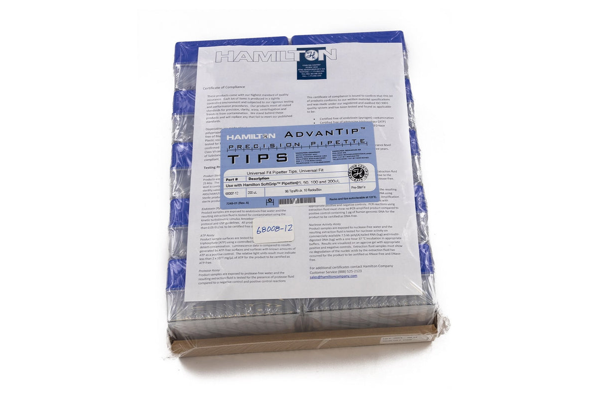 Advantip 200 µL Racked Tips 68008-12 - Benchtop & Handheld Solutions - Hamilton Company