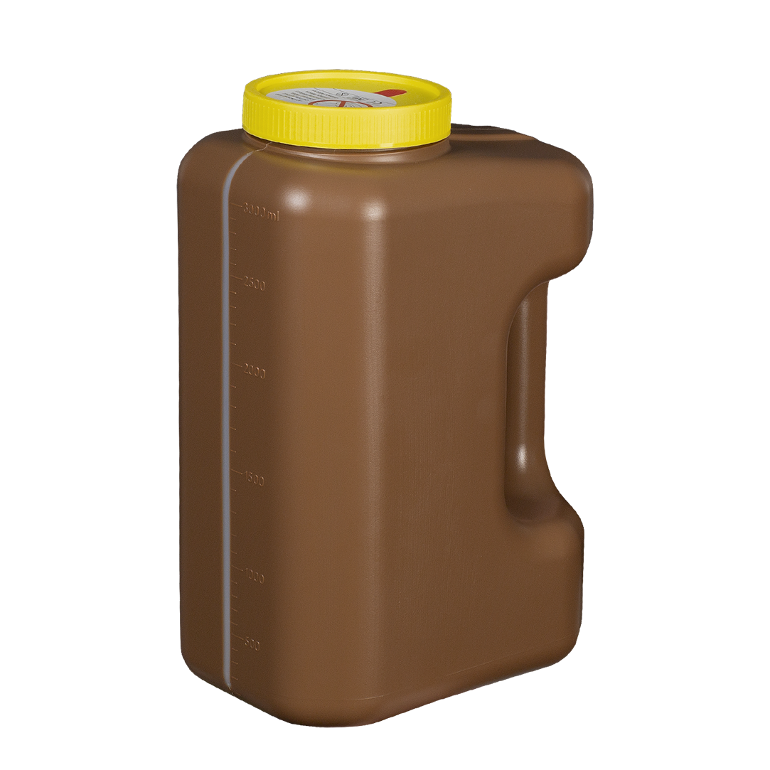 Urintransfer® 24h Urine Collection Container with Ergonomic Handle and Aspiration System for Vacuum Tubes, Polyethylene, 3000 ml (25420)