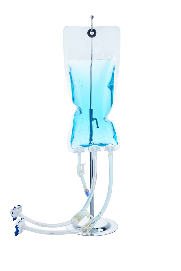 EZBio® Ultra Bag Assembly, 2000mL (2L), PE Bag, 2x 3/8" HB port, 1x1/4" HB port with Needlefree swabable valve TPE Tubing, Sterile, 10/CS (66P-500437-FLS) — Foxx Life Sciences