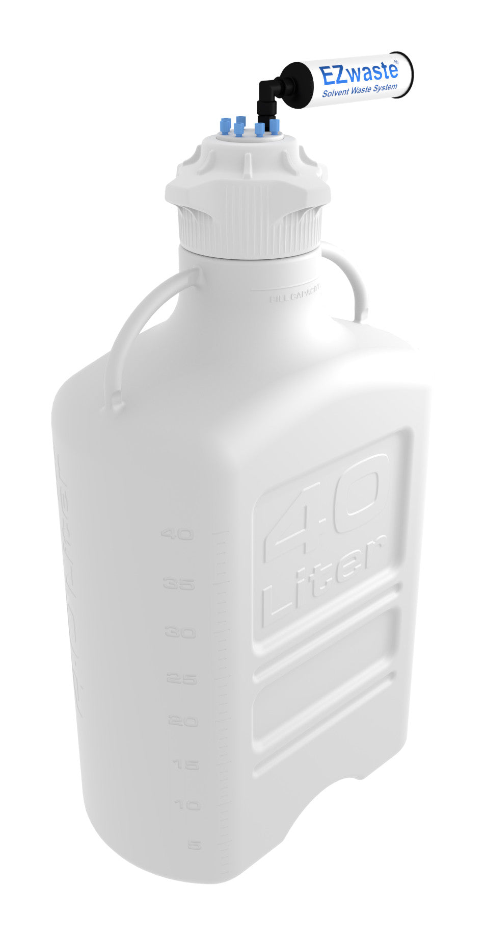 EZwaste® XL HPLC Solvent Waste System, HDPE Reusable Carboy, 120 mm VersaCap — 6x 1/8" (332-5712-OEM) — Foxx Life Sciences