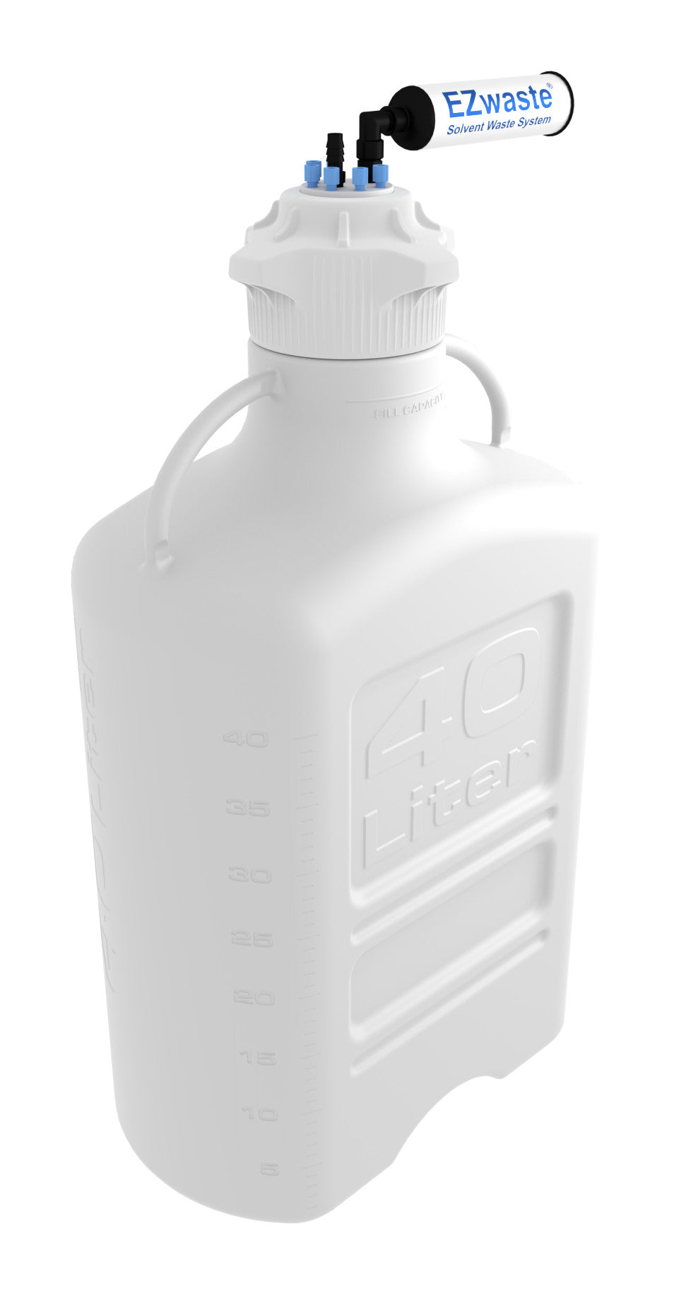 EZwaste® XL HPLC Solvent Waste System, HDPE Reusable Carboy, 120 mm VersaCap — 6x 1/8" + 1x HB (332-5718-OEM) — Foxx Life Sciences