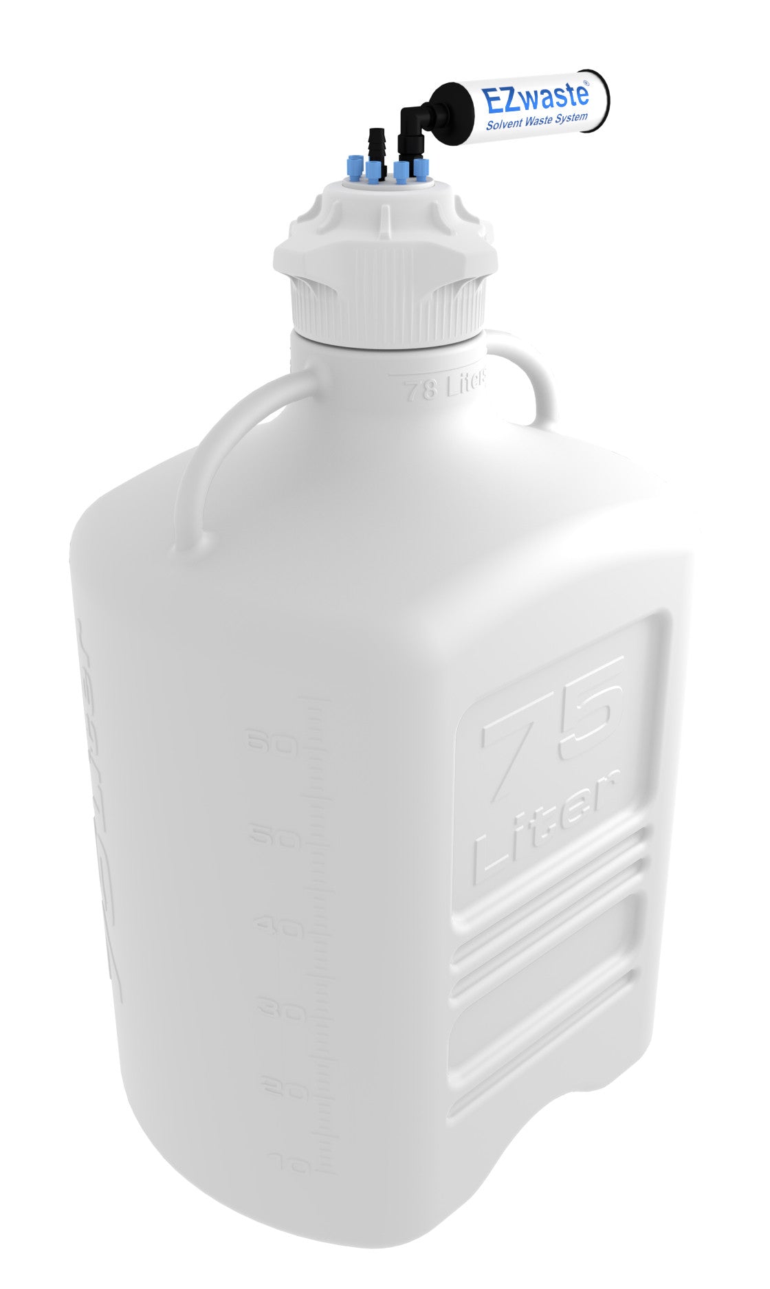 EZwaste® XL HPLC Solvent Waste System, HDPE Reusable Carboy, 120 mm VersaCap — 6x 1/8" + 1x HB (332-5718-OEM) — Foxx Life Sciences