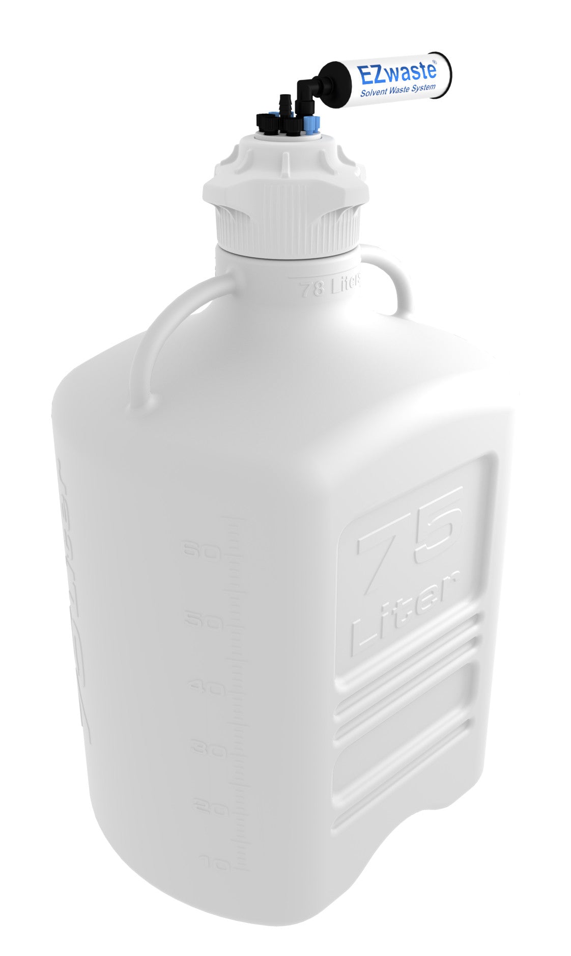 EZwaste® XL HPLC Solvent Waste System, HDPE Reusable Carboy, 120 mm VersaCap — 4x 1/8" + 3x 1/4" + 1x HB (332-5719-OEM) — Foxx Life Sciences