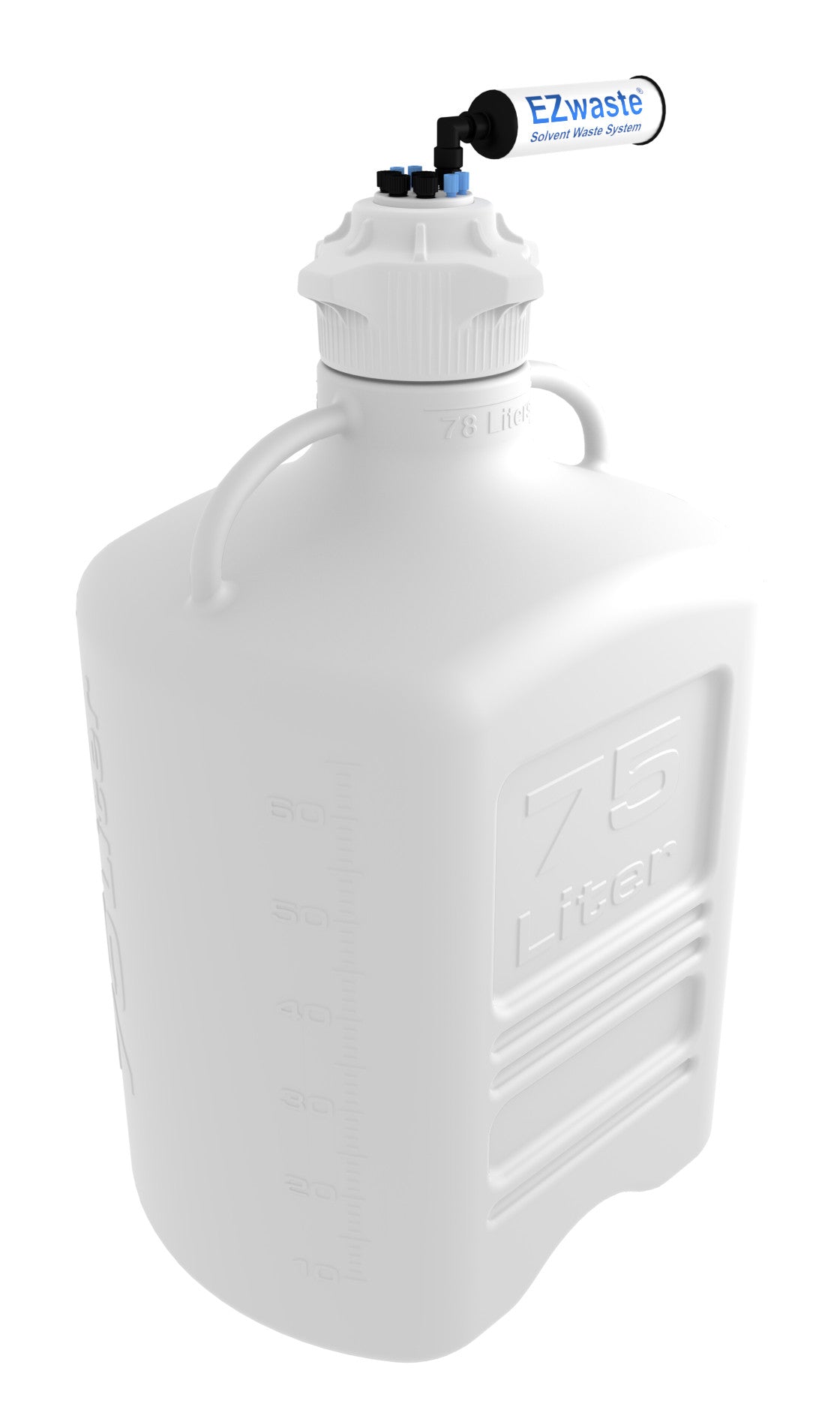 EZwaste® XL HPLC Solvent Waste System, HDPE Reusable Carboy, 120 mm VersaCap — 4x 1/8" + 4x 1/4" (332-5721-OEM) — Foxx Life Sciences