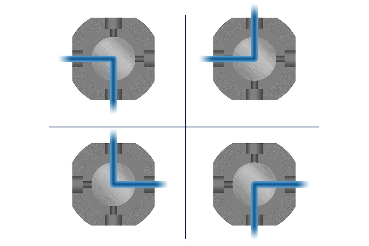 Manual Valve, 4-Port 90° Flow Path (4-2), PTFE/CTFE, HVX 86907 - Valves Fittings & Tubing - Hamilton Company