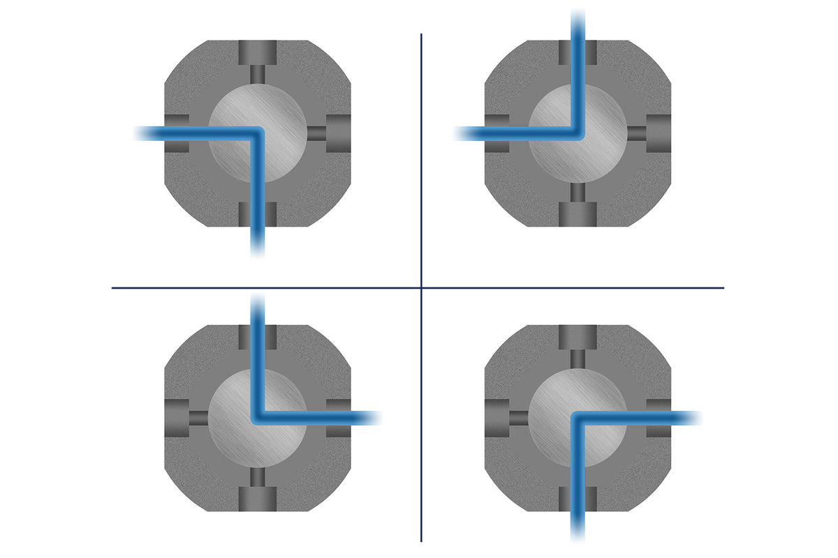 Manual Valve, 4-Port 90° Flow Path (4-2), PTFE/CTFE, HV 86731 - Valves Fittings & Tubing - Hamilton Company