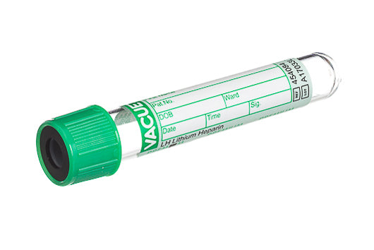 VACUETTE® TUBE, LH LITHIUM HEPARIN - 4 ml / 13x75 Green Cap-Black Ring, Premium - Greiner Bio-One (454084)