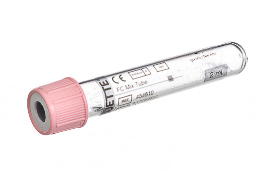 VACUETTE® FC MIX TUBE, TRANSPARENT LABEL, NON-RIDGED - 2 ml / 13x75 Pink Cap-White Ring - Greiner Bio-One (454510)