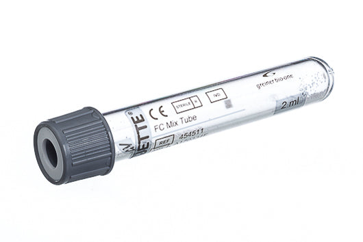 VACUETTE® FC MIX TUBE, TRANSPARENT LABEL, NON-RIDGED - 2 ml / 13x75 Grey Cap-White Ring - Greiner Bio-One (454511)