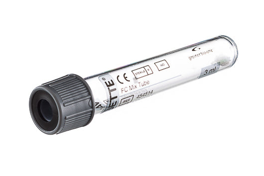 VACUETTE® FC MIX TUBE, TRANSPARENT LABEL, NON-RIDGED - 3 ml / 13x75 Grey Cap-Black Ring - Greiner Bio-One (454514)