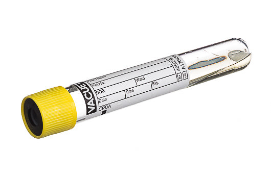 VACUETTE® TUBE, CPDA, NON-RIDGED - 9 ml / 16x100 Yellow Cap-Black Ring - Greiner Bio-One (455056)