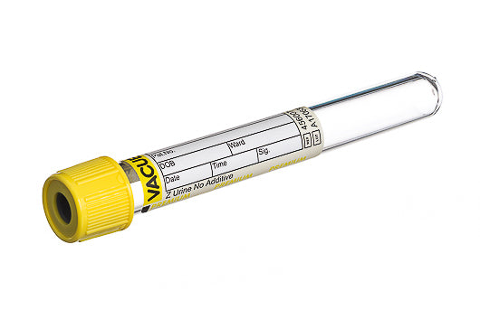 VACUETTE® TUBE, Z URINE NO ADDITIVE - 6 ml / 13x100 Yellow Cap-Yellow Ring, Round Base, Premium - Greiner Bio-One (456007)