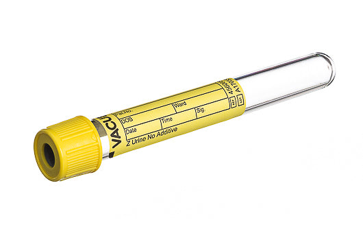 VACUETTE® TUBE, Z URINE NO ADDITIVE - 6 ml / 13x100 Yellow Cap-Yellow Ring, Round Base, Non-Ridged - Greiner Bio-One (456065)