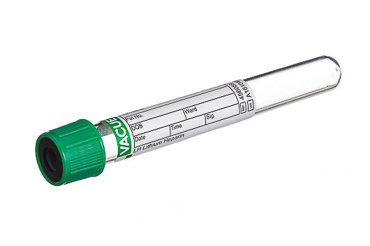 VACUETTE® TUBE, LH LITHIUM HEPARIN - 6 ml / 13x100 Green Cap-Black Ring, Non-Ridged - Greiner Bio-One (456088)