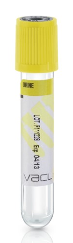 Vacuum Urine Tubes, Labelled, Yellow Cap (BV057R)