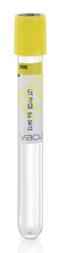 Vacuum Urine Tubes, Labelled, Yellow Cap (BV057R)