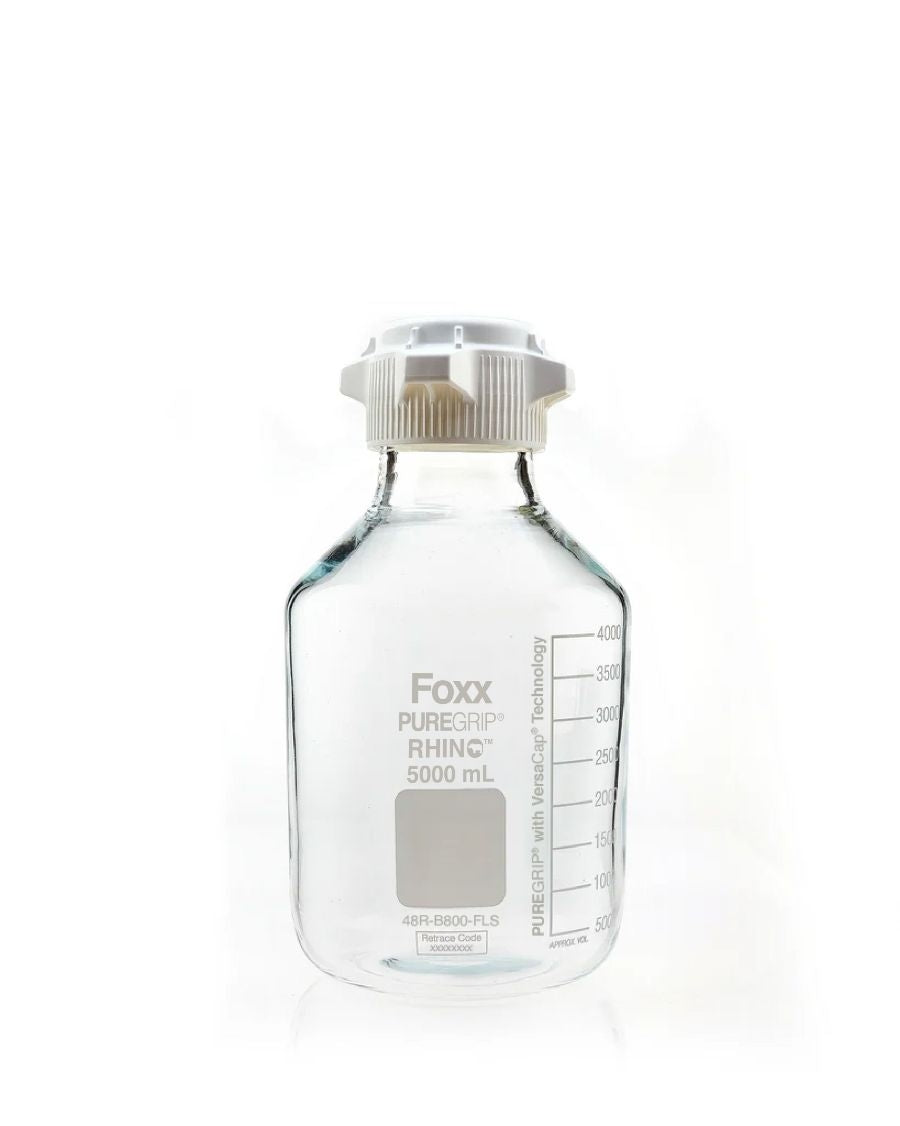 PUREGRIP® Rhino Safety Coated Glass Carboy, Clear, 5L, with 83B VersaCap, 1EA (48R-B800-FLS) — Foxx Life Sciences