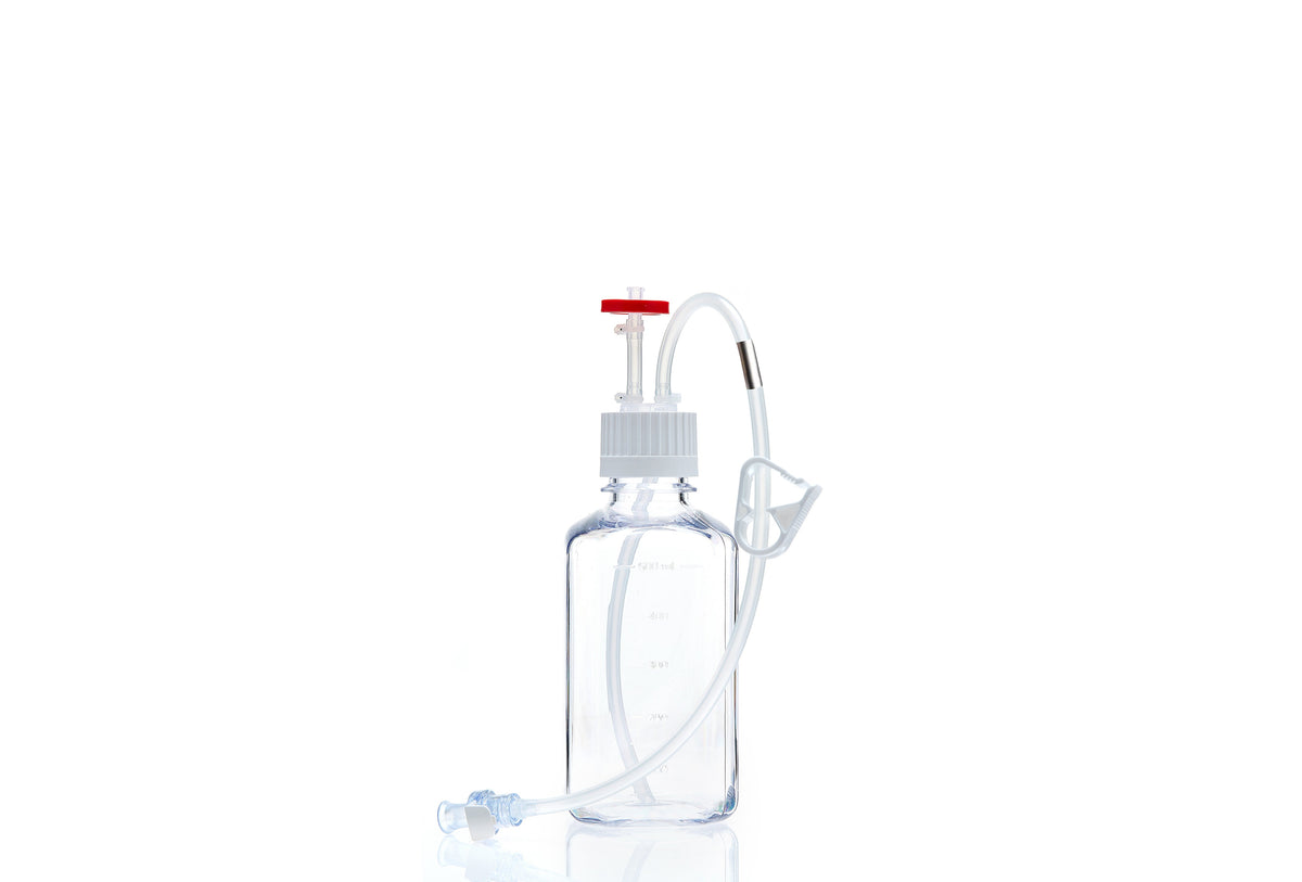 EZBio® MTO 500mL Bottle Assembly, 38-430 VersaCap®, w/ Pinch Pipe, 10/CS (437-8305-FLS) — Foxx Life Sciences