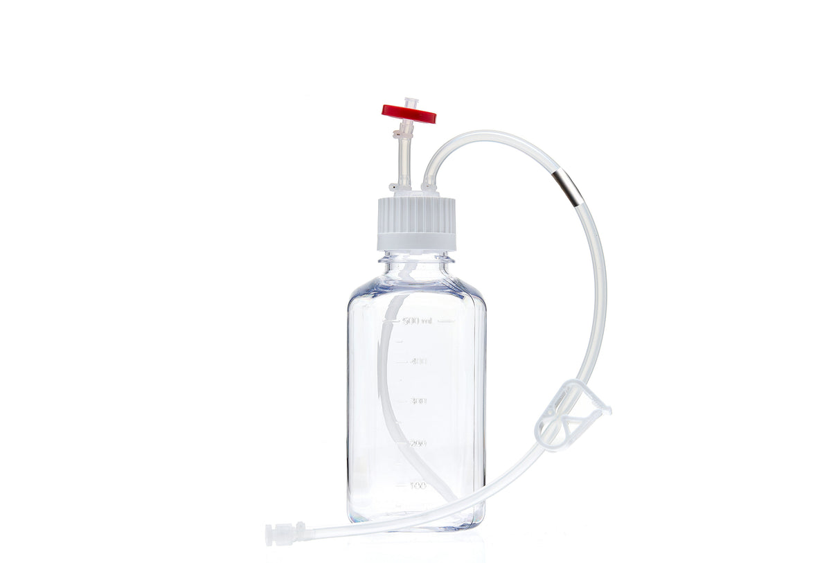 EZBio® MTO 500mL Bottle Assembly, 38-430 VersaCap®, w/ Pinch Pipe, 10/CS (437-8305-FLS) — Foxx Life Sciences