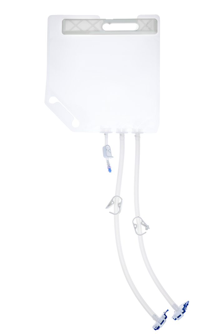 EZBio® Ultra Bag Assembly, 5000mL (5L), PE Bag, 2x 3/8" HB port, 1x1/4" HB port with Needlefree swabable valve TPE Tubing, Sterile, 10/CS (66P-600437-FLS) — Foxx Life Sciences