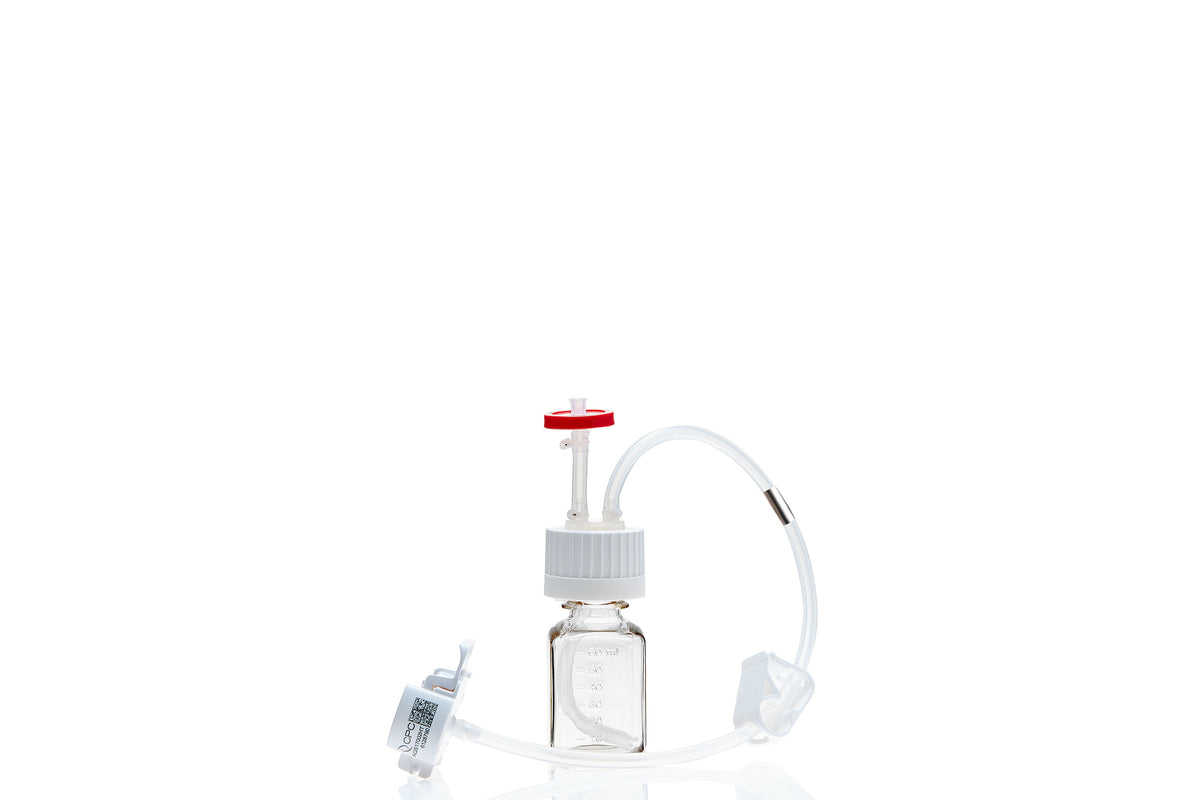 EZBio® MTO 60mL Bottle Assembly, 38-430 VersaCap®, w/ Pinch Pipe, 10/CS (437-8302-FLS) — Foxx Life Sciences