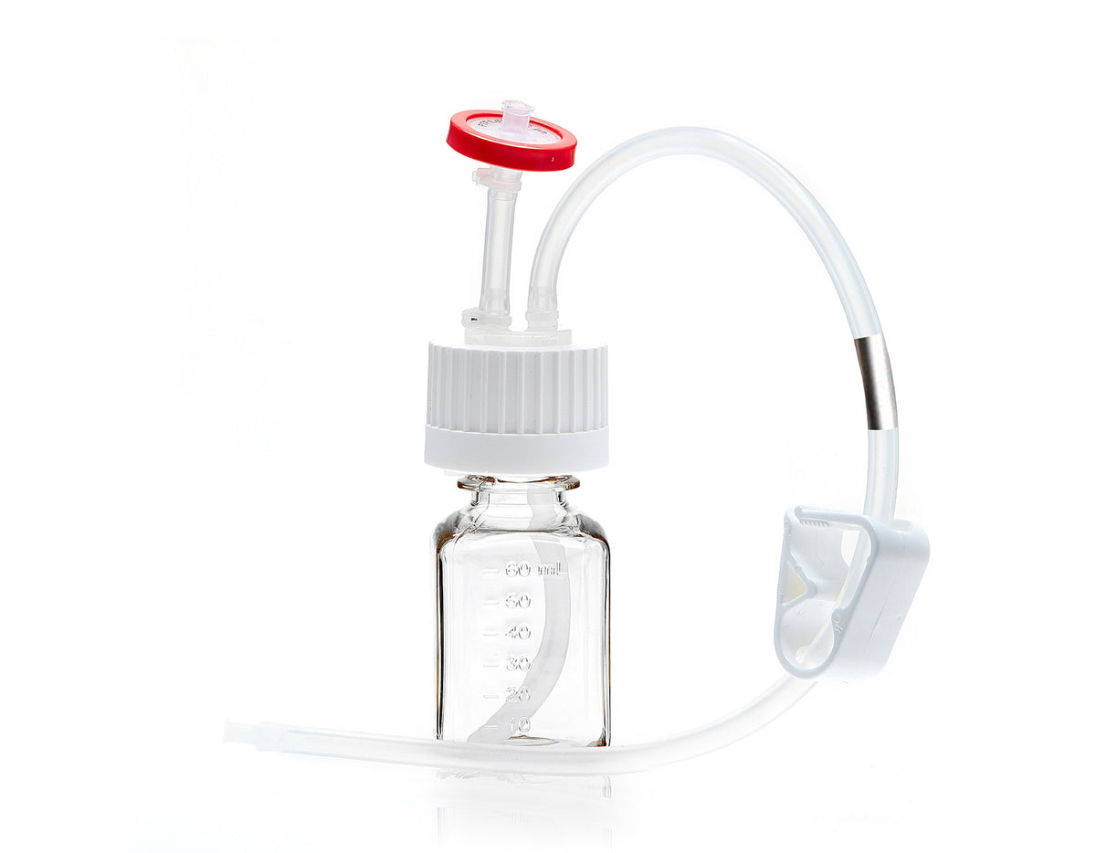 EZBio® MTO 60mL Bottle Assembly, 38-430 VersaCap®, w/ Pinch Pipe, 10/CS (437-8302-FLS) — Foxx Life Sciences