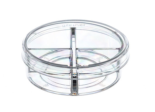 CELLVIEW CELL CULTURE DISH, PS, 35/10 MM, GLASS BOTTOM, 4 COMPARTMENTS, STERILE - TC - Greiner Bio-One (627870)