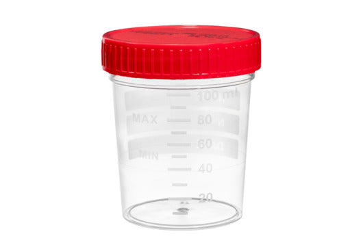 MULTIPURPOSE BEAKER, polypropylene, 120 ml graduated - Red Lid / Sterile bulk-packed - Greiner Bio-One (724414)