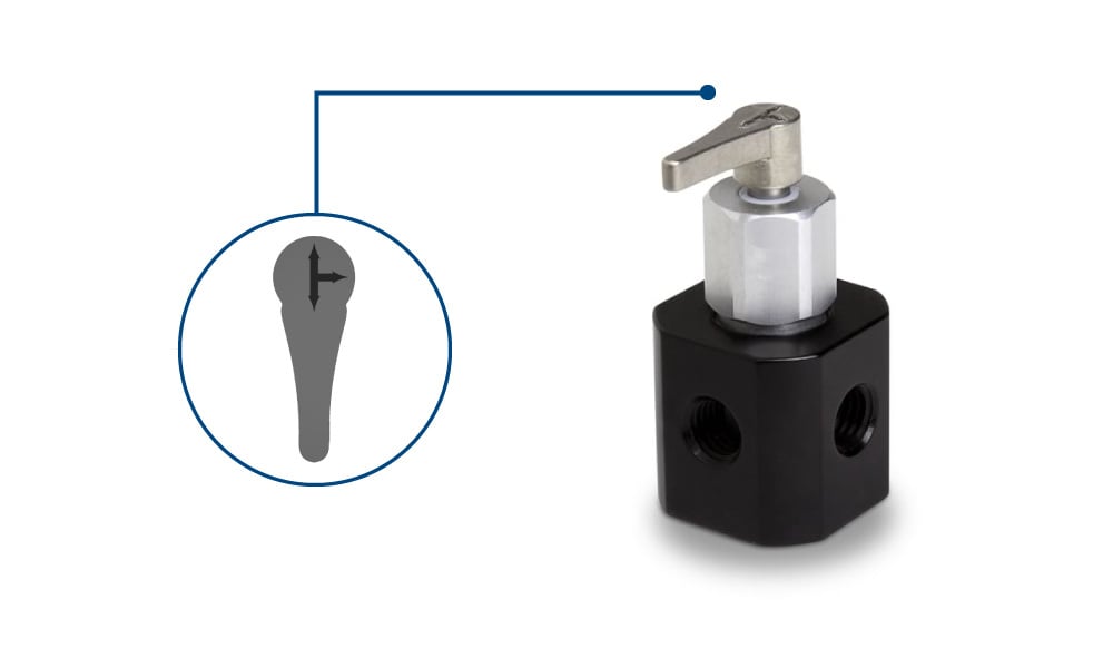 Manual Valve, 4-Port "T" Flow Path (4-3), PTFE/CTFE, HV 86730 - Valves Fittings & Tubing - Hamilton Company