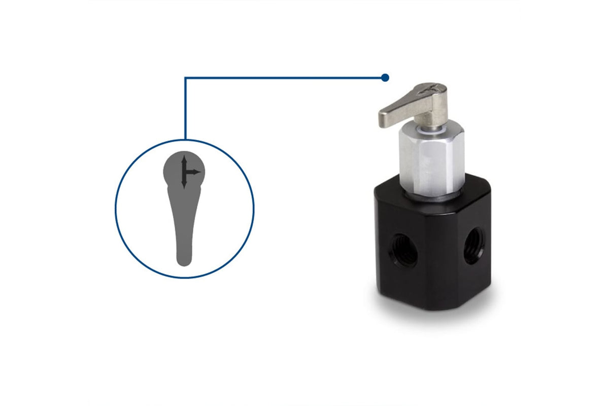 Manual Valve, 4-Port "T" Flow Path (4-3), PTFE/CTFE, HVP 86780 - Valves Fittings & Tubing - Hamilton Company