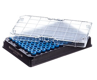 CRYO.S BIOBANKING TUBES, 300 µL, 2D CODES, 1 MANUAL CAPPING TOOL - Sterile / 5 racks/bag / With Screw Cap Blue, Rack With 96 Capped Tubes - Greiner Bio-One (976564)
