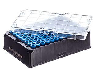 CRYO.S BIOBANKING TUBES, 600 µL, 2D CODES, 1 MANUAL CAPPING TOOL - Sterile / 2 racks/bag / With Screw Cap Blue, Rack With 96 Capped Tubes - Greiner Bio-One (977564)