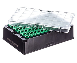 CRYO.S BIOBANKING TUBES, 600 µL, 2D CODES, 1 MANUAL CAPPING TOOL - Sterile / 2 racks/bag / Rack With 96 Capped Tubes, With Screw Cap Green - Greiner Bio-One (977566)