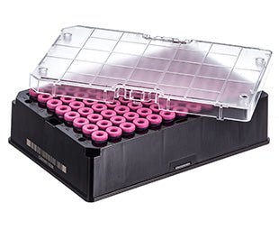 CRYO.S BIOBANKING TUBES, 600 µL, 2D CODES, 1 MANUAL CAPPING TOOL - Sterile / 2 racks/bag / Rack With 96 Capped Tubes, With Screw Cap Pink - Greiner Bio-One (977568)