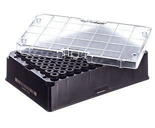 CRYO.S BIOBANKING TUBES, 600 µL, 2D CODES, 1 MANUAL CAPPING TOOL - Non-sterile / 5 racks/bag / Rack With 96 Capped Tubes, With Screw Cap Black - Greiner Bio-One (977587)