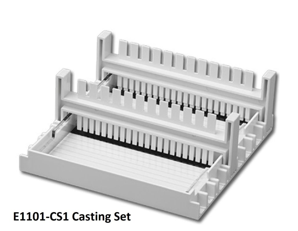 Gel Casting Stand for 10.5x6cm gels, includes 2 trays, and 2 combs (22/12 teeth) E1101-CS1 - Accuris Instruments™