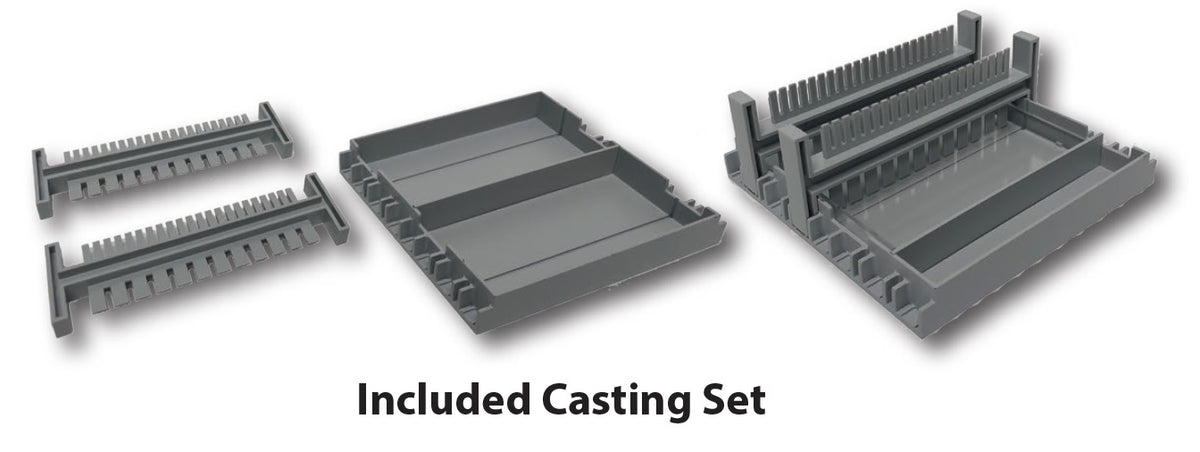Extra casting set for 10.5x10cm and 10.5x6cm gels. Includes stand, trays, E1101-COMB1 double-sided combs E1200-CS1 - Accuris